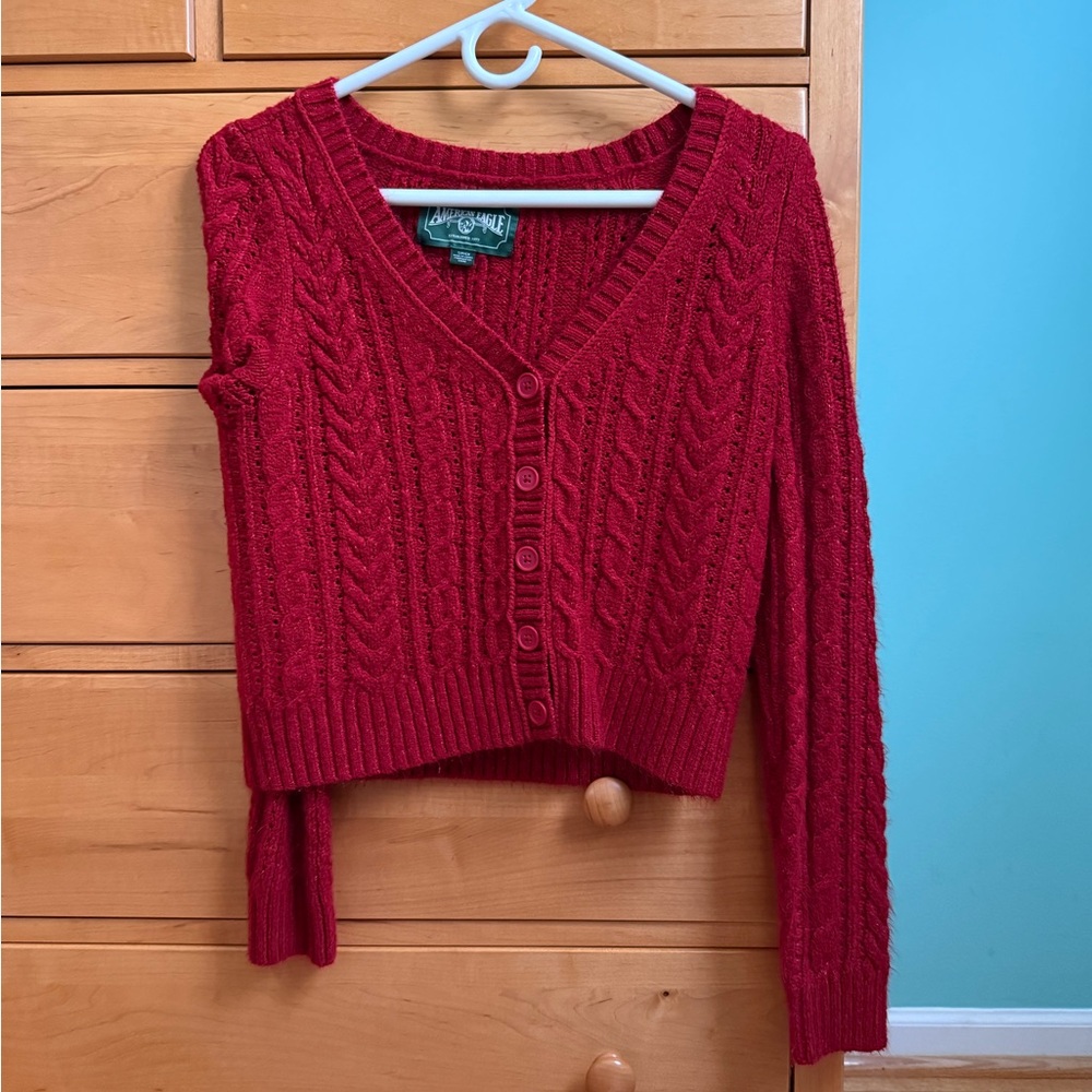 american eagle cropped red knit sweater